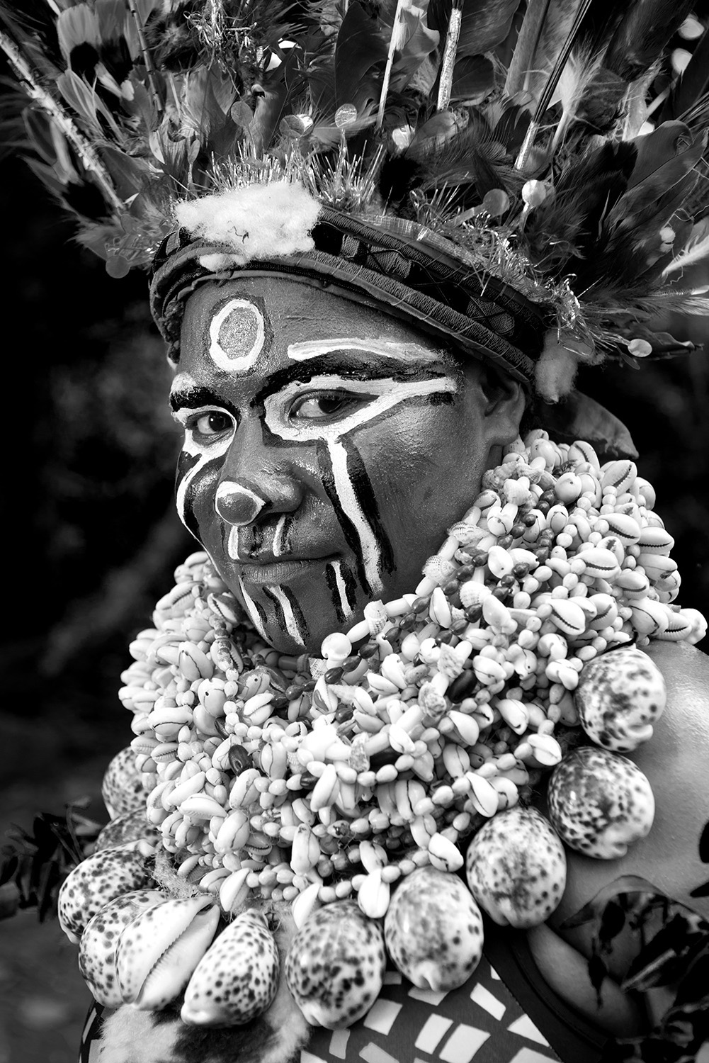 image of AARONTAIT COPYRIGHTED 2014 268 PNG PAPUA NEW GUNIEA DOCUMENTARY PHOTOGRAPHER BLACK WHITE PORTRAIT TRIBAL TRADITIONAL TRAVEL PHOTOGRAPHER SHELLS